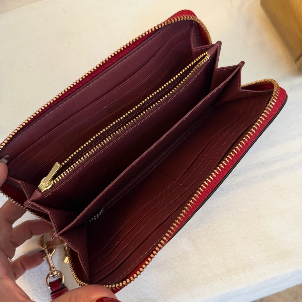 Coach Red Leather Zip Wristlet with Gold Accents - Picture 3 of 5